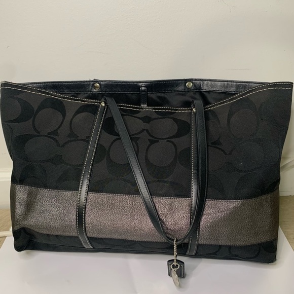 Coach Signature Stripe Tote Shoulder Bag - Picture 1 of 15